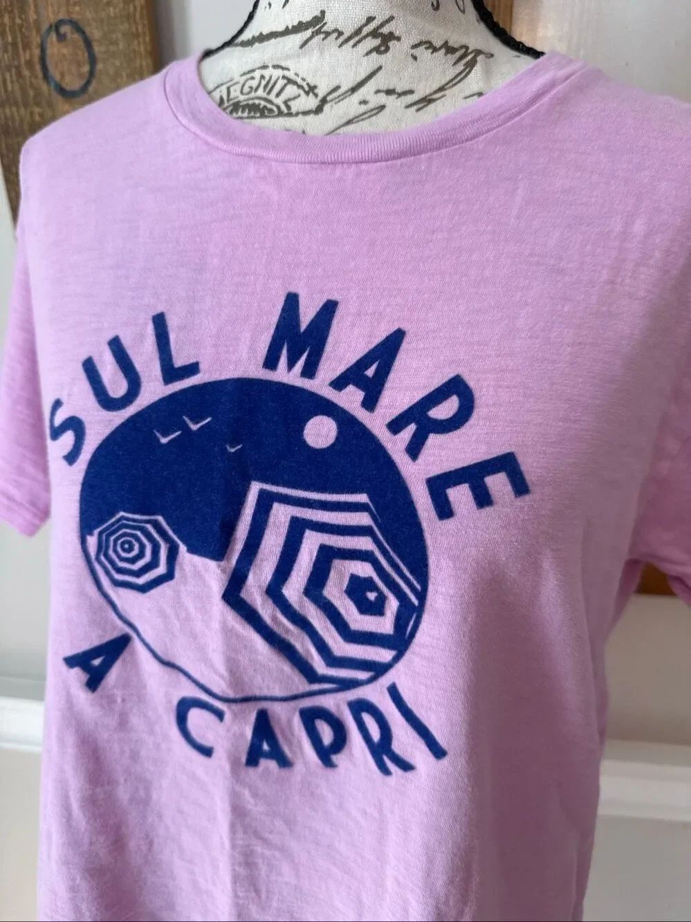 J.Crew Women’s "Sul Mare A Capri" Graphic Tee Short Sleeve T-Shirt Pink Small - Picture 2 of 9